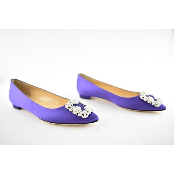 Manolo Blahnik Hangisi Violet Purple Satin Jewel Buckle Ballerina Ballet Flat 37 - Picture 2 of 12
